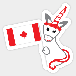 Canada Day Unicorn Holding The flag of Canada Sticker